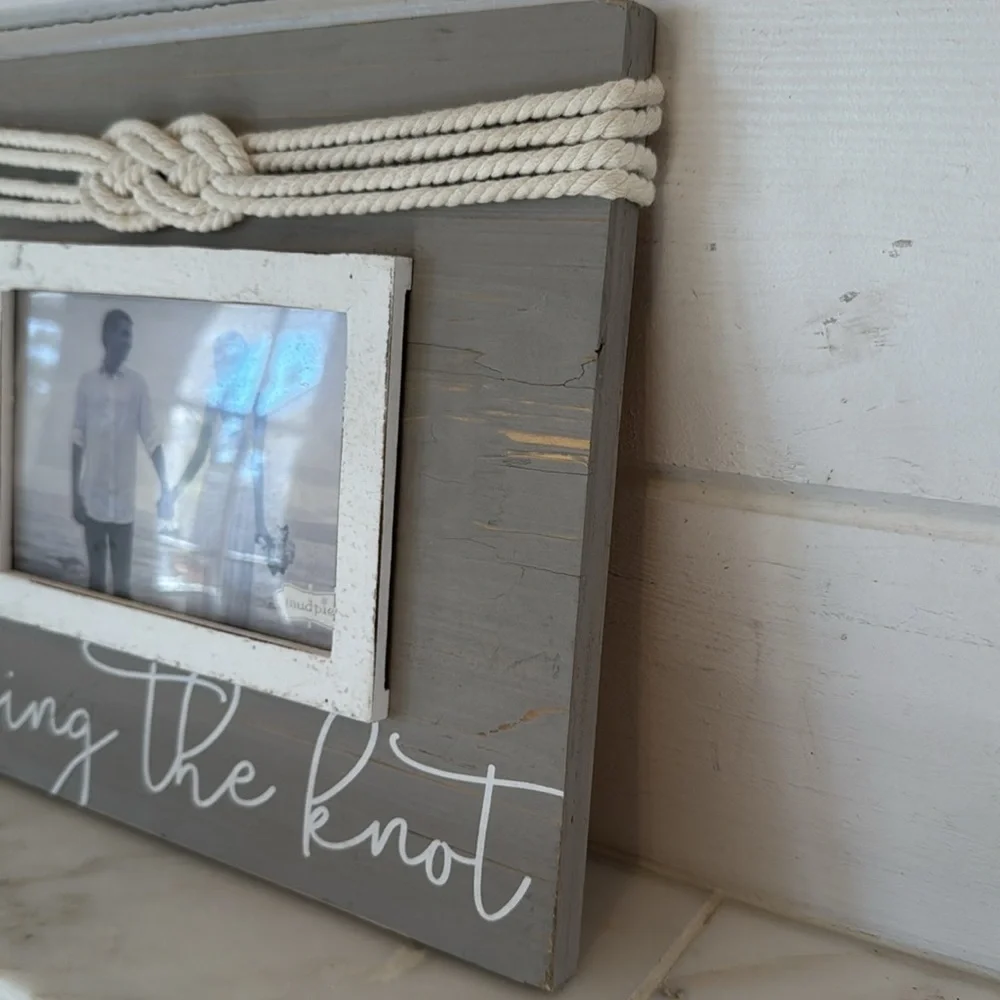 Mud Pie Tying The Knot Gray Distessed Painted Wood Wedding Picture Frame